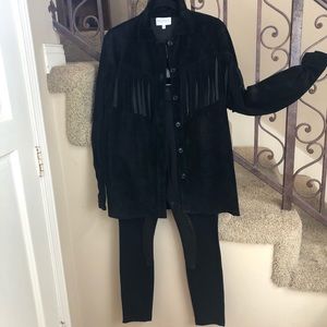 MONTEREY BAY Blk 100% Leather/Suede Fringe Jacket